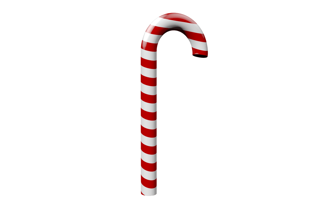 Classic Red and White Candy Cane on Transparent Background