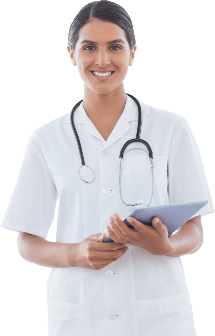 Confident Female Doctor in White Coat with Transparent Background