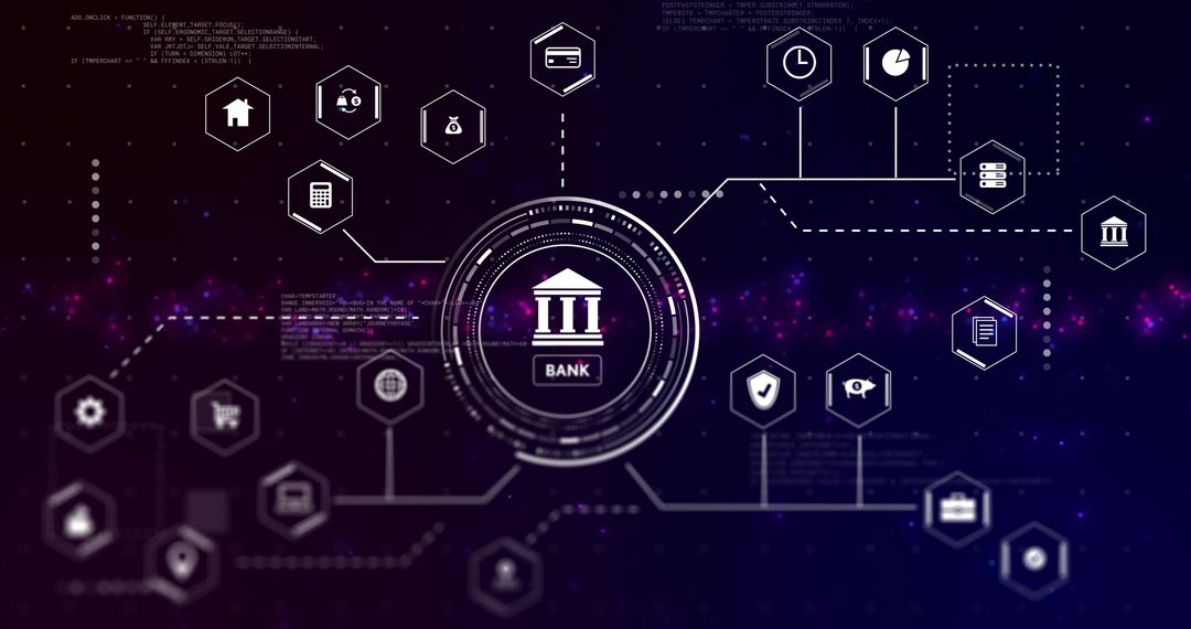 Visualizing Futuristic Bank Network with Blockchain Nodes, Data Analytics, Cybersecurity