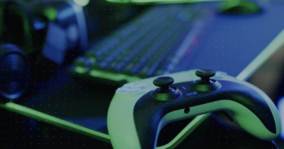 Neon Glow on Gaming Console Controller and Keyboard