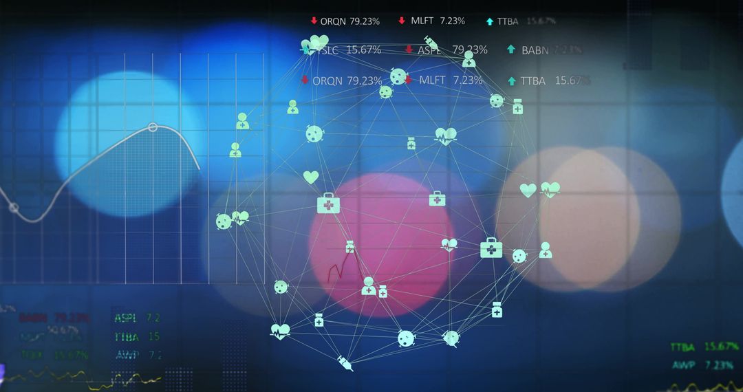 Futuristic Network Graph with Molecular Icons and Analytics