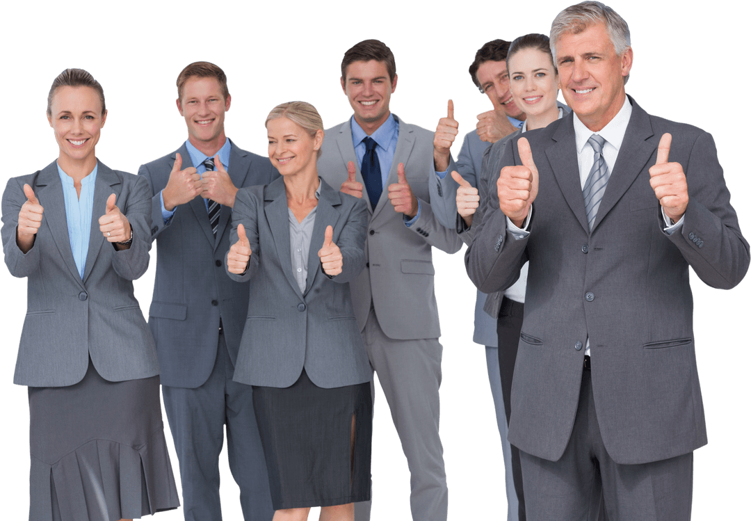 Smiling Business Team Giving Thumbs Up Transparent Background
