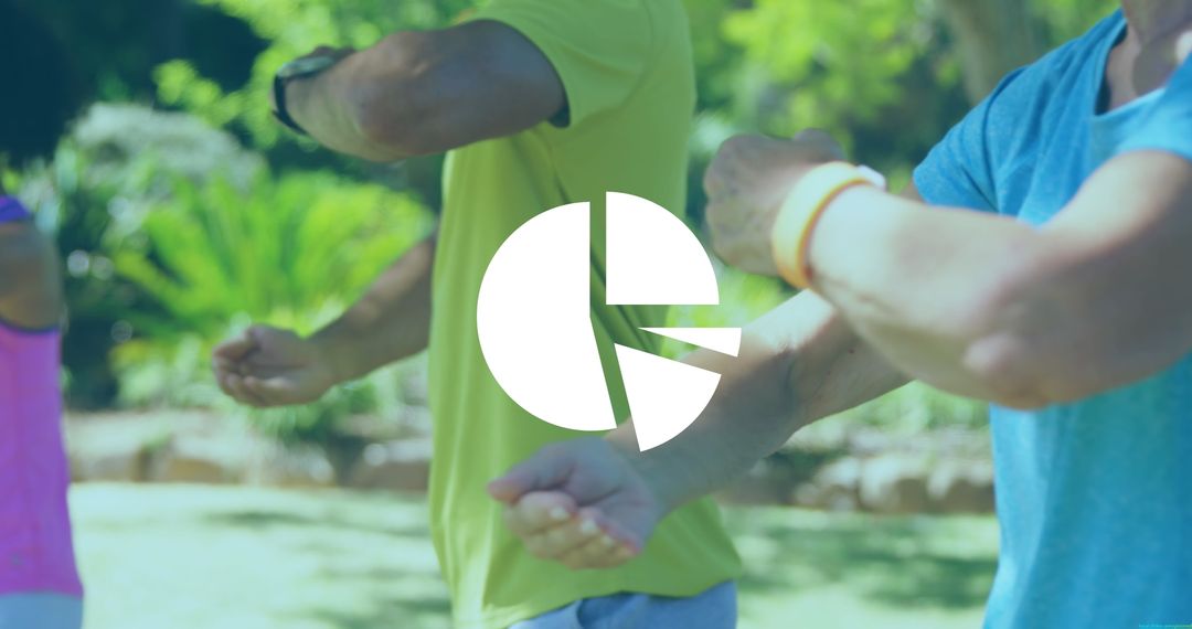 Diverse Group Practicing Outdoor Exercises with Digital Interface