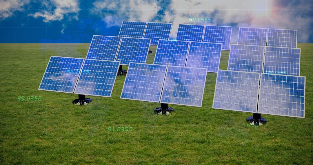 Solar Panels with Data Overlay in Sustainable Energy Concept