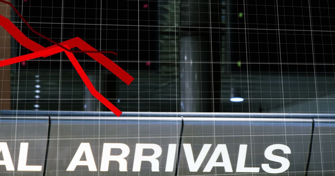 Economic Downturn Visualized with Red Graph Over Airport Scene