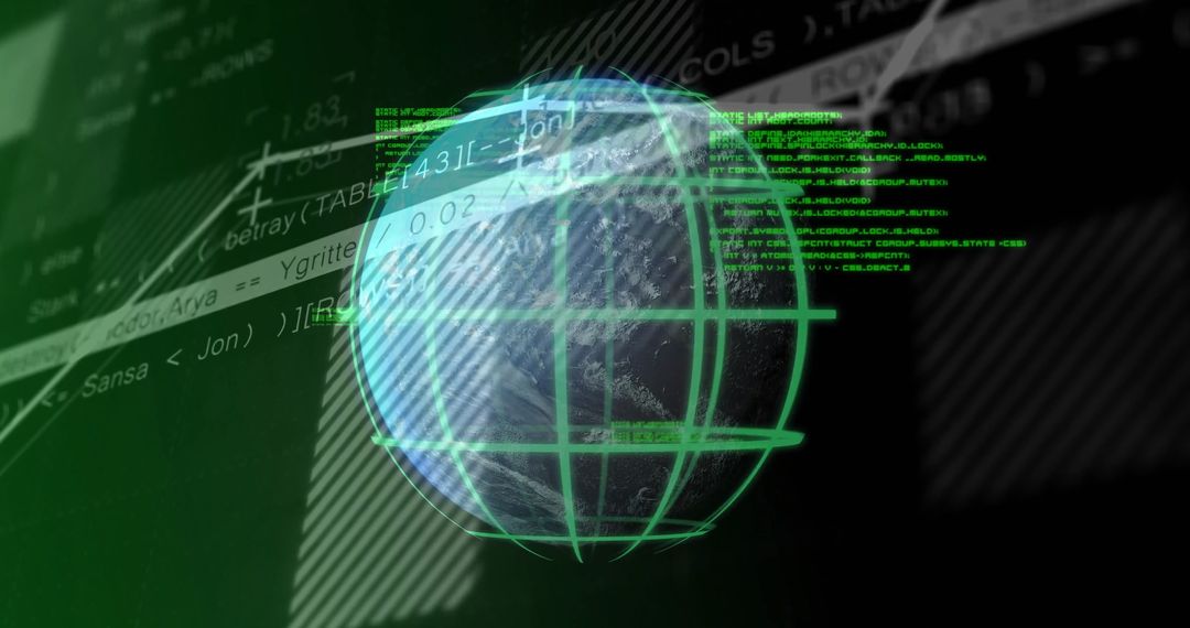 Futuristic Earth Globe with Cyber Grid and Flowing Code