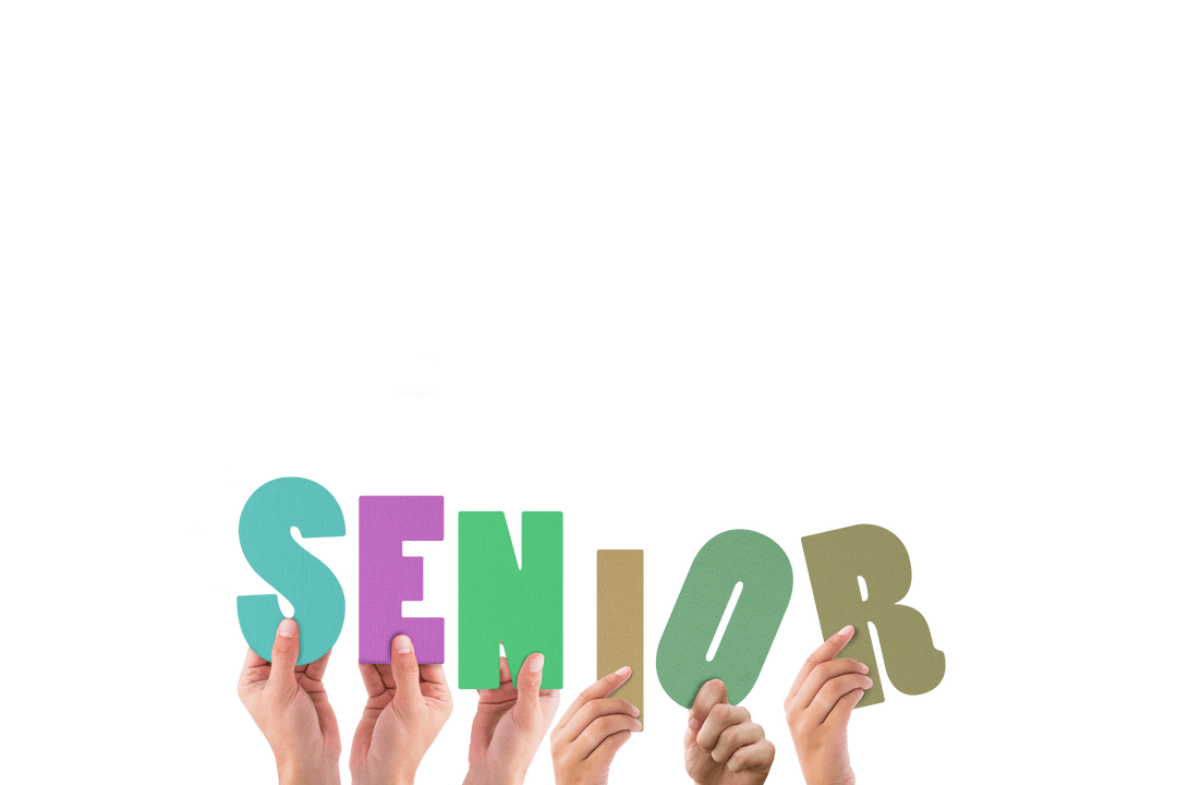 Transparent Hands Holding Colorful Senior Alphabets