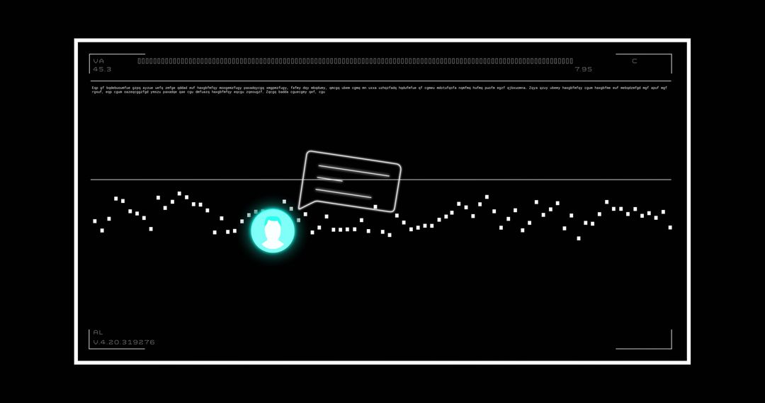 AI Data Processing Over Chatbot Display on Black Background