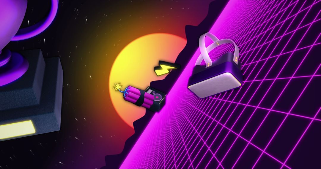 Retro Futuristic Gaming Theme with Sunset and Grid