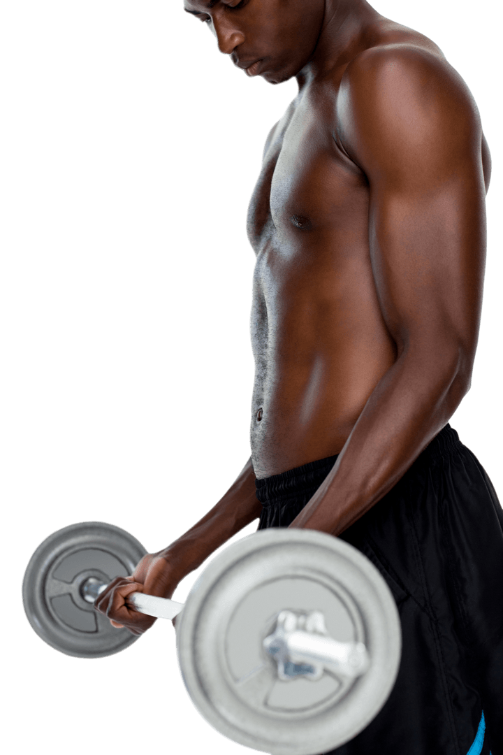 Determined Man Lifting Barbell on Transparent Background