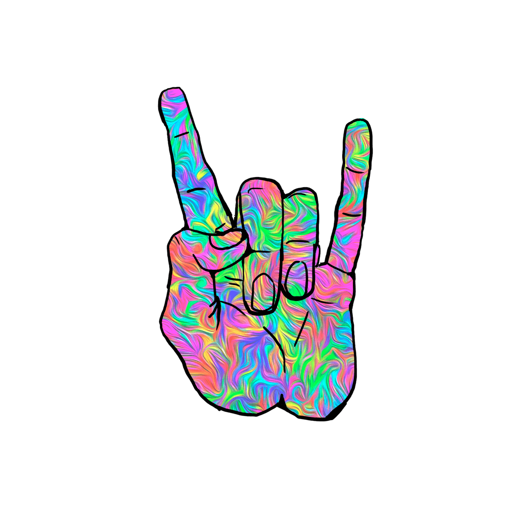 Vibrant Neon Rock Hand Gesture With Swirling Patterns