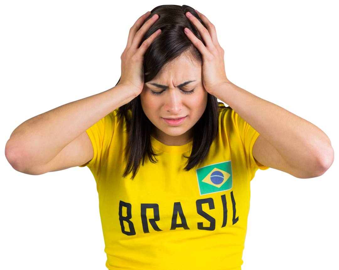 Upset Female Football Fan in Brasil Tshirt Reacting to Loss, Transparent Background - Download Free Stock Images Pikwizard.com