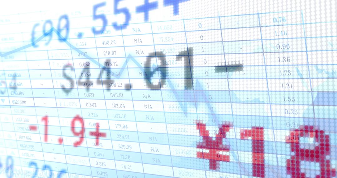 Digital Stock Market Data and Graph Overlay on White Background