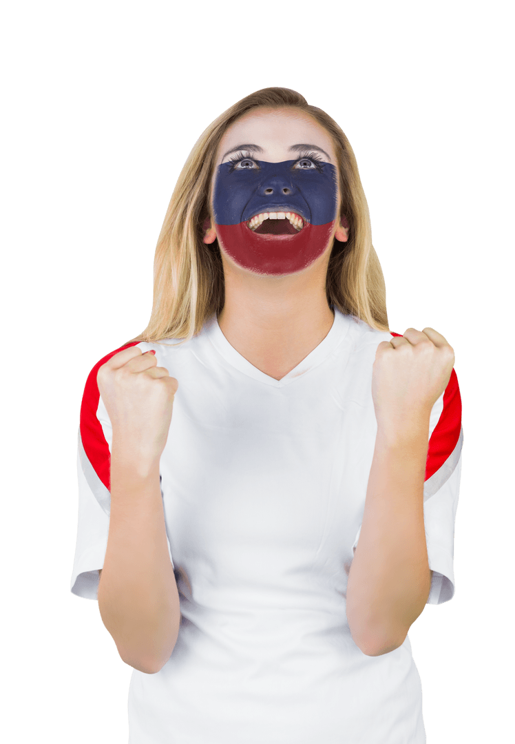 Cheering Fan with Russian Flag Face Paint Transparent Background