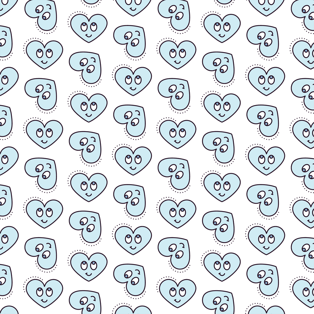 Cute Cartoon Heart Pattern on Transparent Background