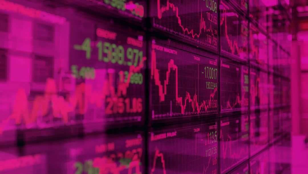 Pink Overlay Stock Market Data with Candlestick Charts