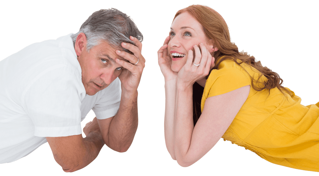 Transparent Background Cheerful Couple Lying on Floor