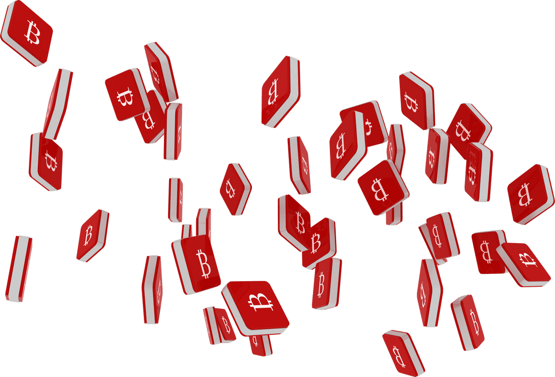 Falling Red Bitcoin Icons on Transparent Background