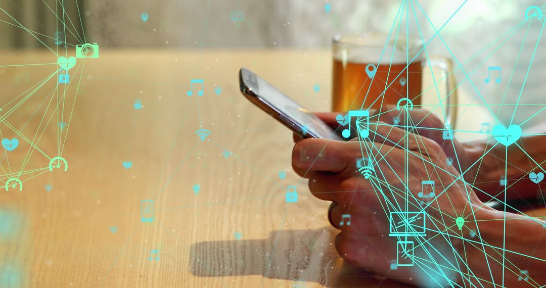 Hands Using Smartphone with Technology Overlay