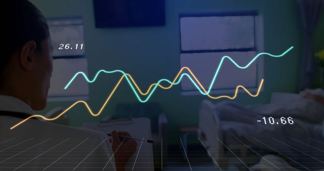 Doctor Analyzing Patient Data with Dynamic Chart Overlay