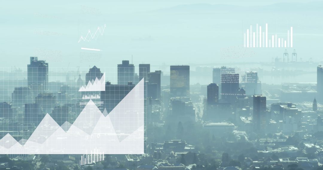 Digital Cityscape Overlay with Financial Data Visualization