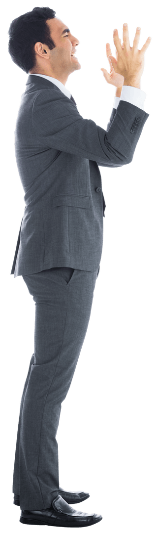 Stressed Businessman Standing with Raised Arms Transparent Background