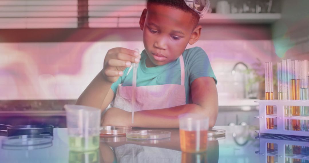 Curious Boy Conducting Science Experiment in Kitchen Environment