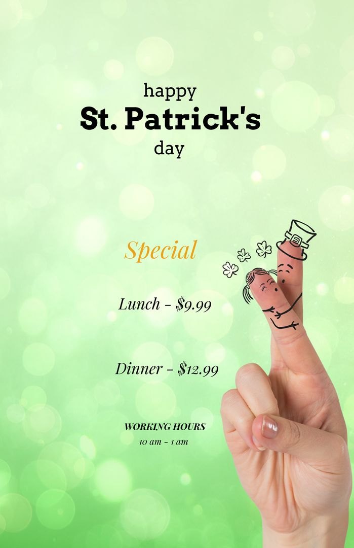 St. Patrick's Day Restaurant Special Menu with Hand Painted Characters - Download Free Stock Templates Pikwizard.com