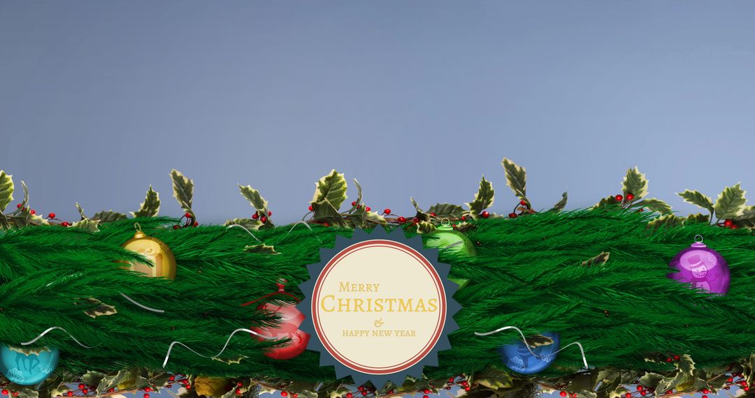 Merry Christmas Banner with Festive Ornaments and Greenery