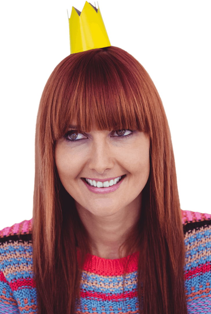 Smiling Hipster Woman Wearing Transparent Party Hat