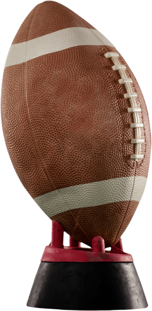 Transparent Close-Up of American Football on Kickoff Tee