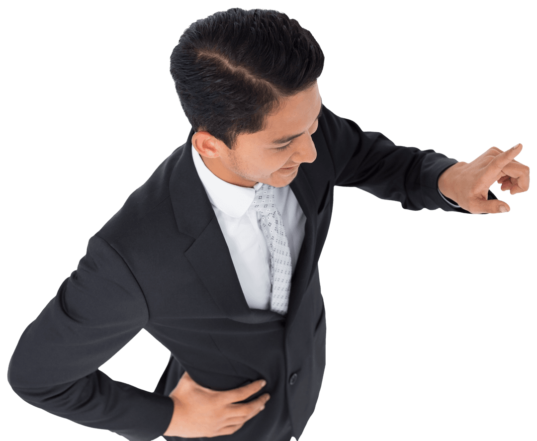 Biracial Businessman Touching Transparent Virtual Screen Gesture