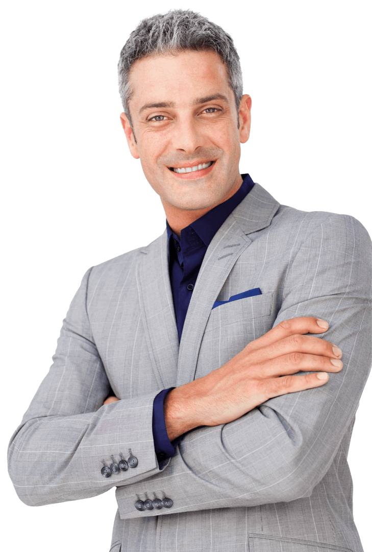 Confident Caucasian Businessman With Folded Arms on Transparent Background