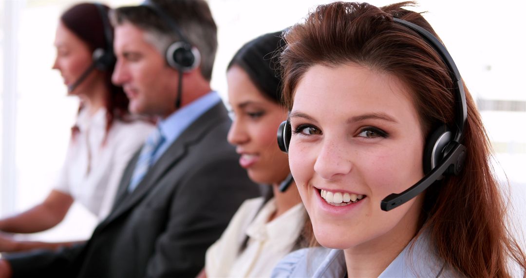 Customer Service Team Providing Call Center Support with Headsets - Free Images, Stock Photos and Pictures on Pikwizard.com