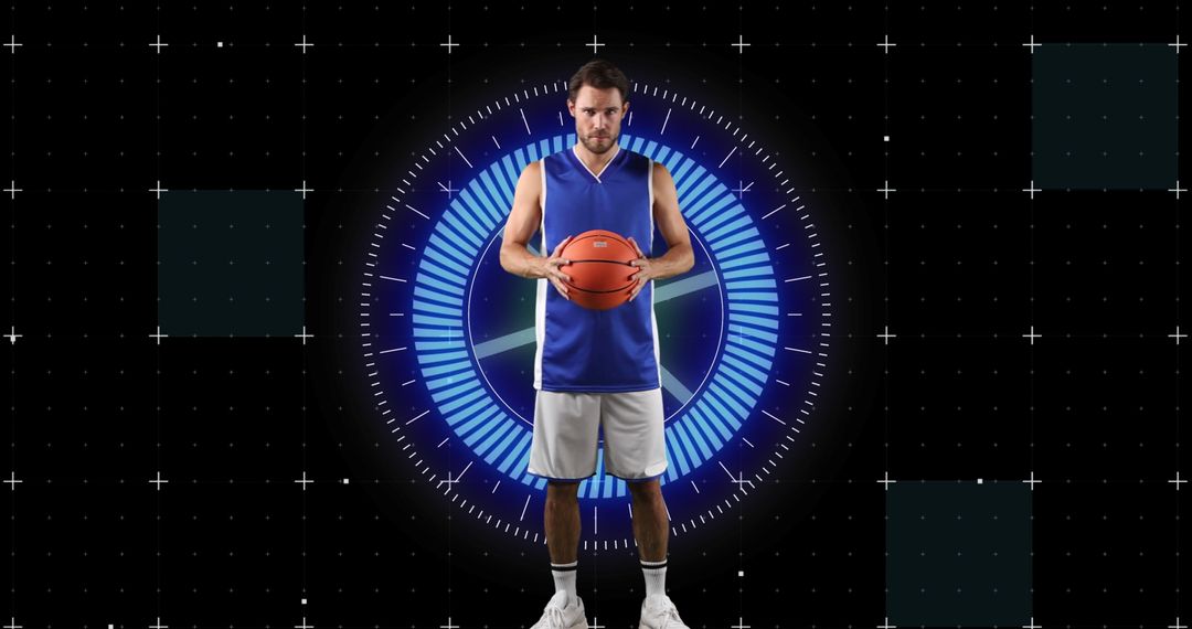 Basketball Player Standing in Futuristic Digital Interface