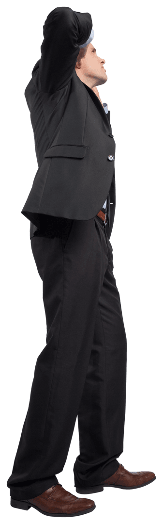 Transparent Stressed Businessman in Suit with Hands on Head