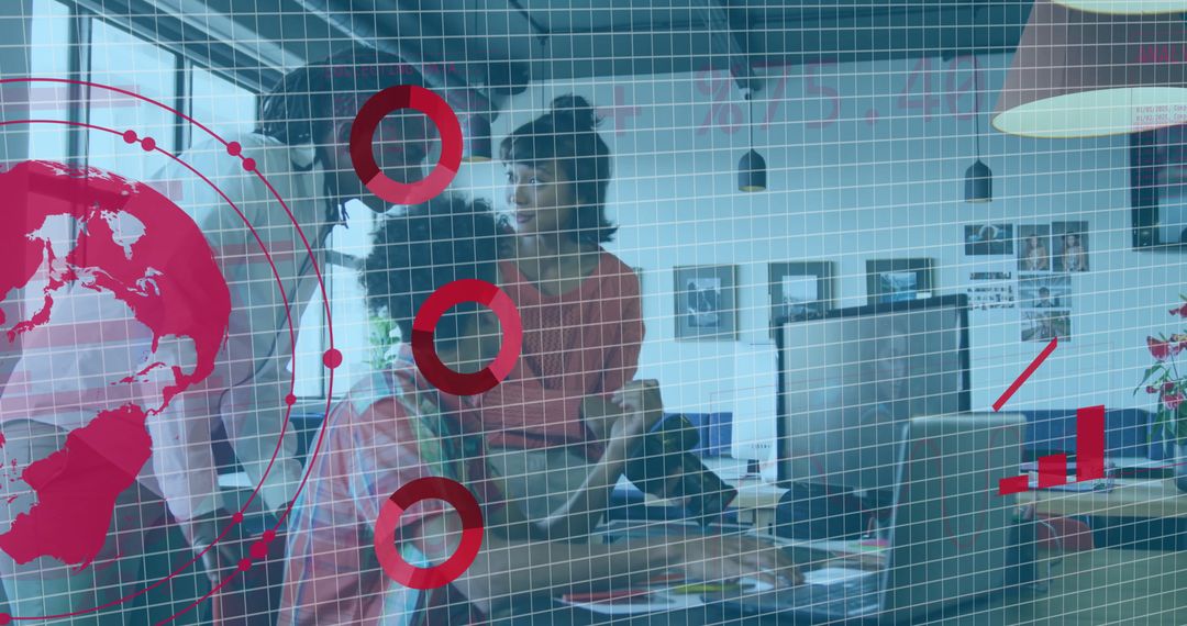 Business Team Brainstorming with Futuristic Digital Overlay