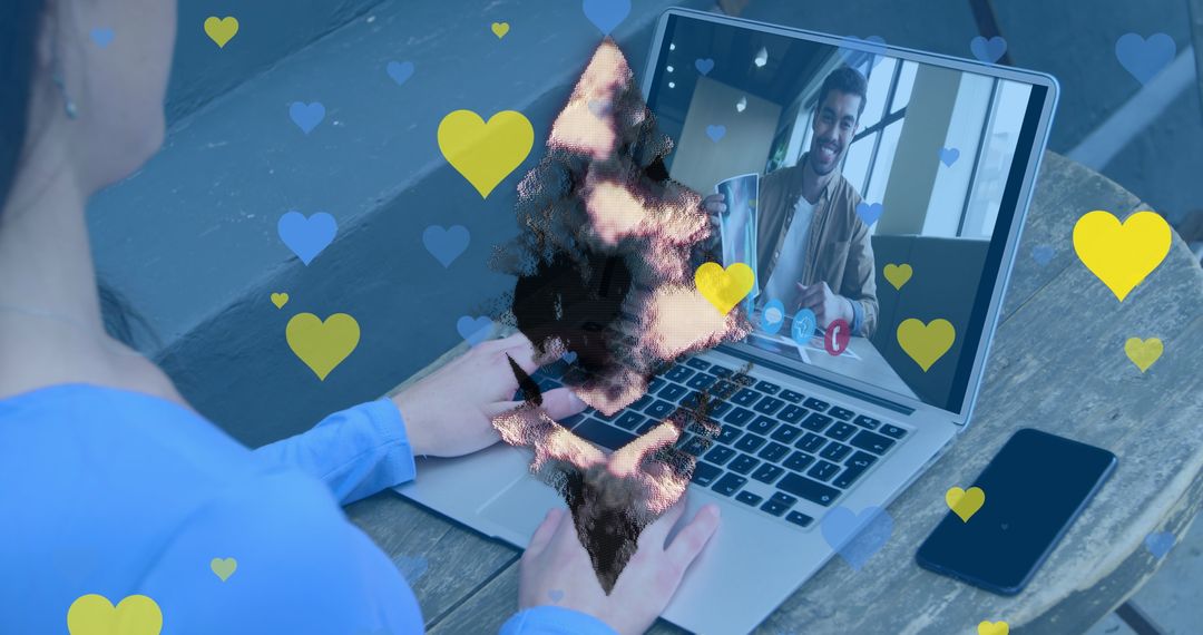 Virtual Meeting with Floating Heart Icons Extravaganza