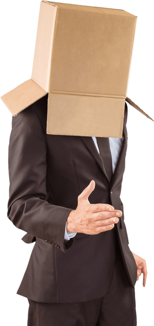 Transparent Businessman Offering Reliable Handshake in Box Head