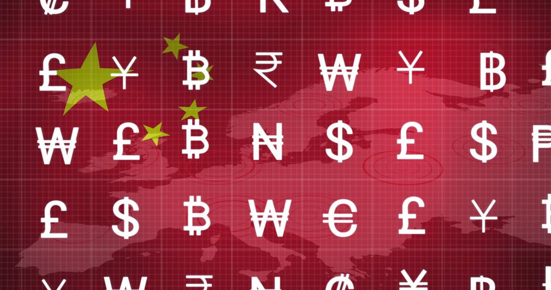 Global Currency Signs Overlay on China Flag