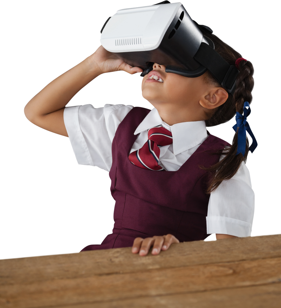 Young Schoolgirl Using VR Headset at Desk, Isolated on Transparent Background - Download Free Stock Images Pikwizard.com