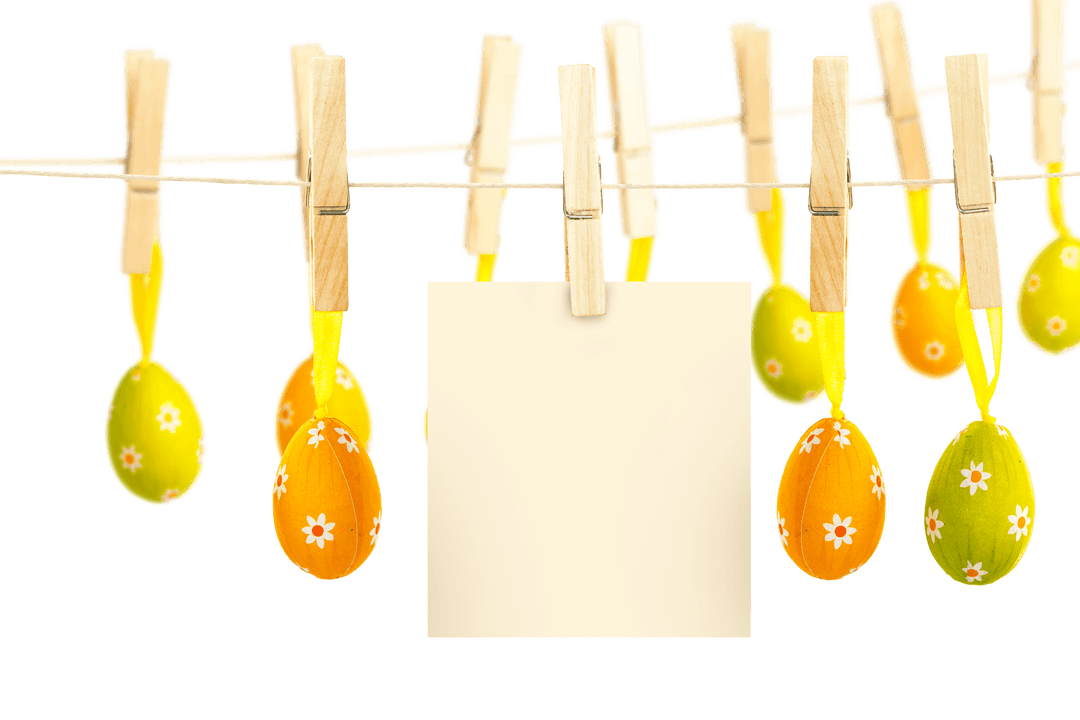 Colorful Easter Eggs with Transparent Background on Clothesline