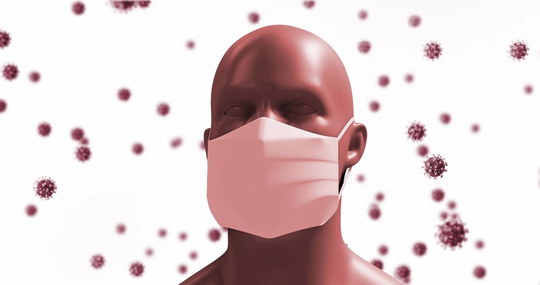 Illustration of Person with Mask amidst Virus Particles
