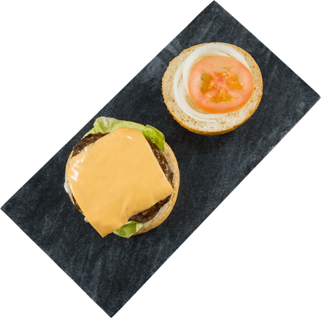 Transparent Burger Ingredients on Slate Top Down