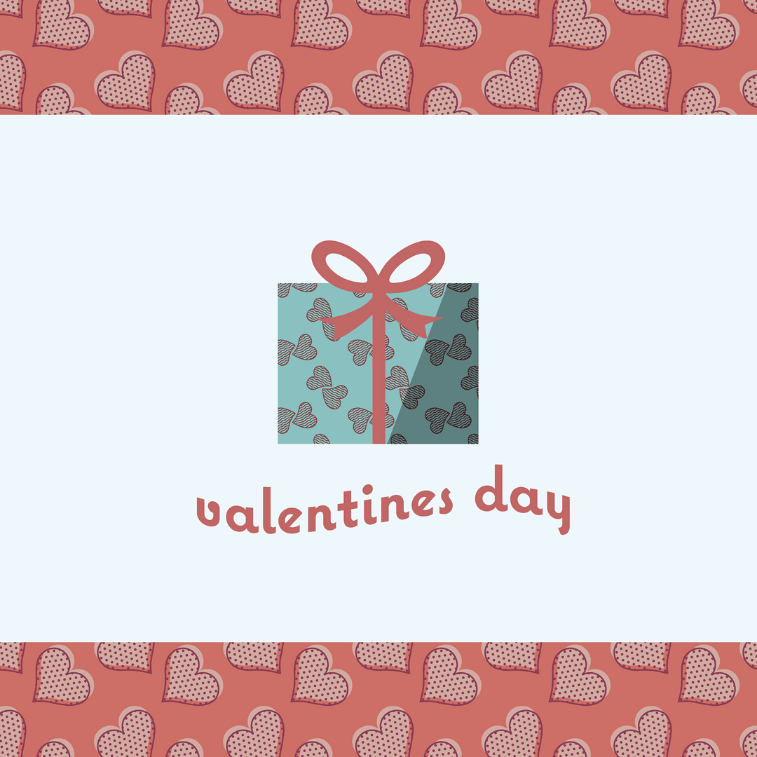 Transparent Valentine’s Day Card with Heart Motif and Gift Illustration