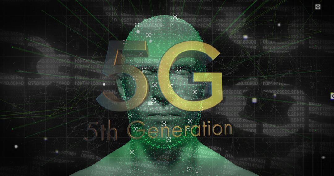 5G Technology Abstract Concept with Digital Human and Matrix Code