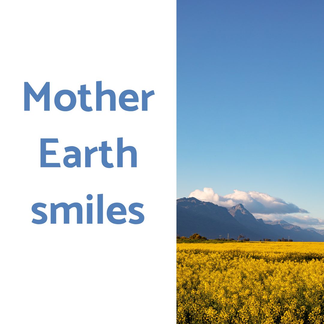Field Below Mountain with Inspirational Text Earth Day Theme