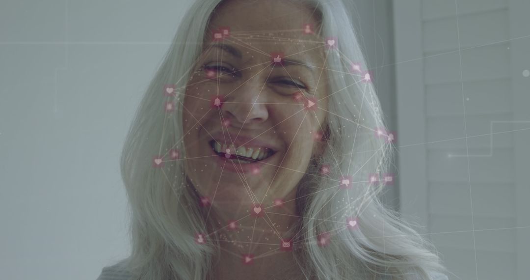 Senior Woman Smiling with Digital Interface Superimposed