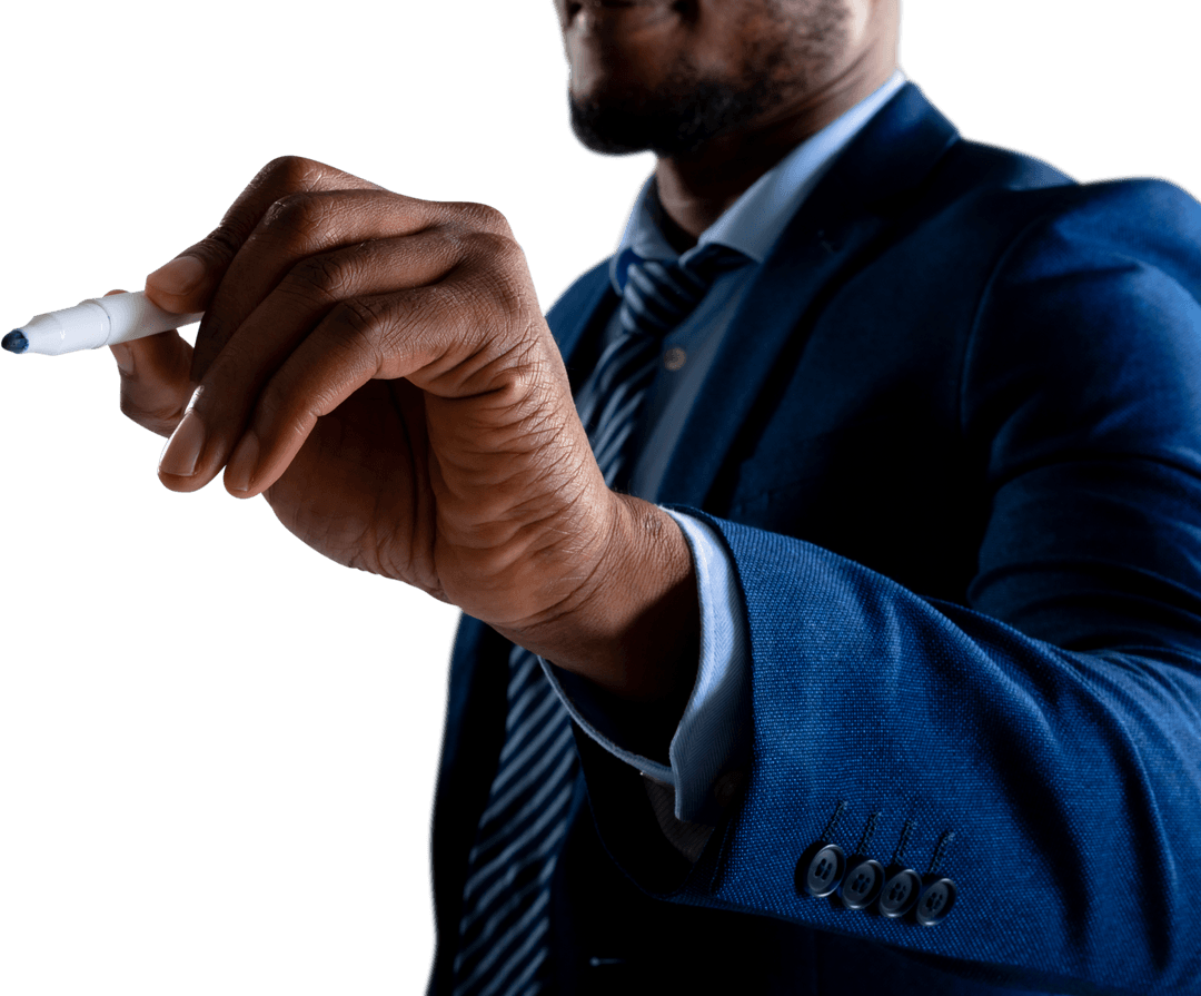 Businessman Writing on Transparent Invisible Screen Close-Up