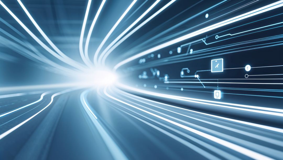 Abstract Data Tunnel with Glowing Streaks and Circuit Patterns
